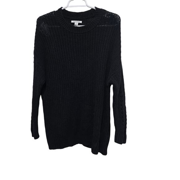 American Eagle Black Knit Sweater Women’s Small Long Sleeve Cotton Blend - Picture 1 of 9